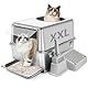 Bartuke Edelstahl Katze Müll Box, Extra große hochseitige Metallmüll Tray mit Ausziehschublade, Scoop, Filterpedal, Nicht klebrig, Geruchsfrei, einfache Reinigung