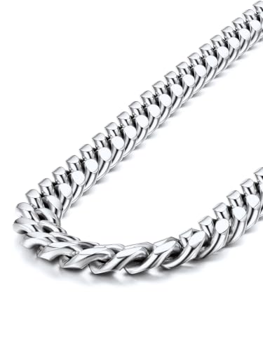 ChainsPro Stainless Steel Cuban Link Chains for Men, 4.8/6/10/14mm Width Cuban Chain Necklace, No Tarnish Chains Jewelry for Men, 18-30 inch Length Hip Hop Miami Silver Necklace, Send Gift Box
