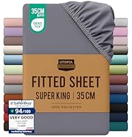 Utopia Bedding Fitted Sheet Super King, Grey - Deep Pocket 14 inch (35 cm) - Easy Care - OEKO-TEX Certified - Soft Brushed Microfibre Fabric - Shrinkage and Fade Resistant - Bottom Sheet