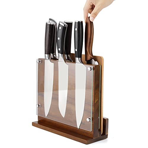 Kitchen Magnetic Knife Block With Acrylic Shield Double Side Knife Holder Rack Magnetic Stands With Strong Enhanced Magnets Multifunctional Storage Knife Stand For Kitchen Cutlery Display Organizer #TOP6