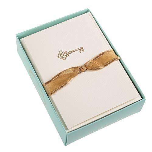 Image of Graphique Key La Petite Presse Boxed Notecards - 10 Embossed and Embellished Gold Foil Vintage Key Blank Cards with Matching Envelopes, 3.25 inch x 4.75 inch (L1543CB)