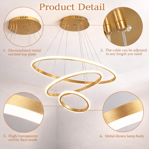 Image of DECOHOME Modern Ceiling Light Pendant Lamp | Stylish Hanging Lights for Dining, Kitchen & Living Room | Premium Build with Elegant Design & Warm Ambient Lighting (Golden-Ring Light)