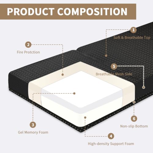 Image of CYMULA Folding Mattress Single Size,6 inch Tri-Fold Floor Mat for Naps,Black