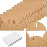 50er Set Vintage Kraftpapier Briefumschläge mit Herz Verschluss, Romantische Liebesbrief Umschläge, mit 50 Blanko Karten für Geldgeschenke Dankeskarten Einladung Hochzeiten Valentinstag Geschenke