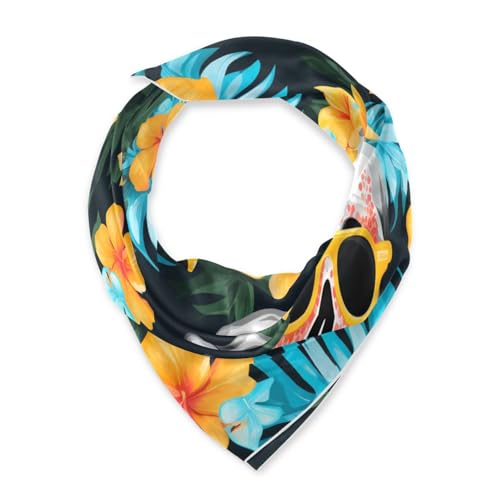 WDdZzyy Foulard d'été en soie avec motif de têtes de mort et fleurs tropicales de 88,9 cm pour femme pour soirée bufandas para mujer elegantes