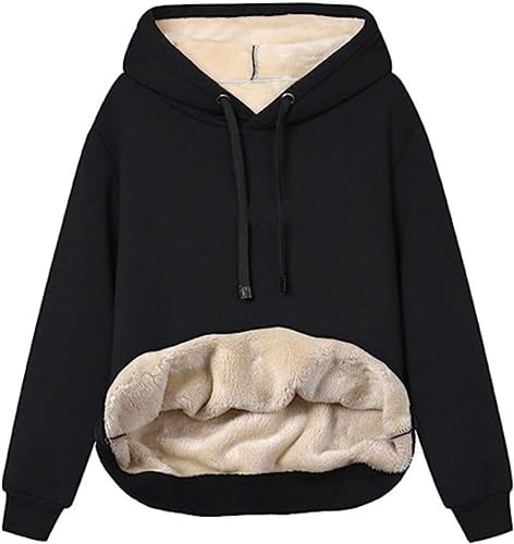 Women Fleece Hoodie Sherpa Lined Winter Warm Thermal Pullover Hooded Sweatshirt Fuzzy Jacket Casual Comfy Long Sleeve