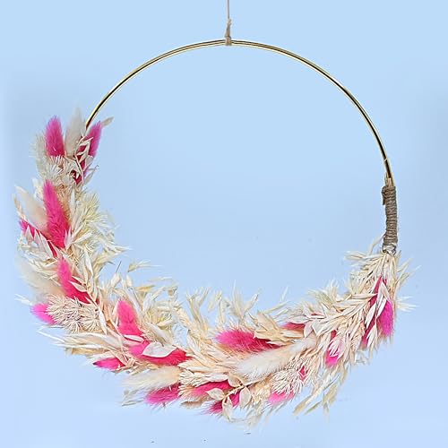 Image of Cortina Artificial Wall Flower Circle Bouquet | Aesthetic Room Decor, Home Decor, Living Room Decor & Bedroom Decor | Great for Christmas Gifting - Dark Pink - 35x2x35 CM