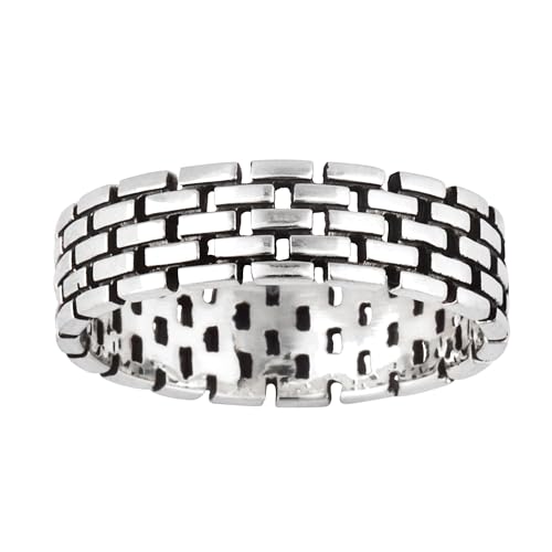 Bague à maillons plats en argent 925 avec texture géométrique originale pour homme