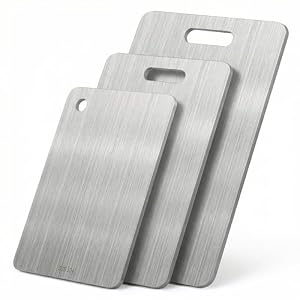3PCS Titanium Cutting Boards, Double Sided Food-Grade Chopping Board, Knife-Friendly Easy Clean, Durable Hygienic Stainless Steel Titanium Alloy Cutting Mat for Meat Vegetables Kitchen Cooking