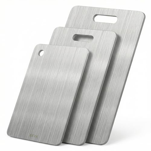 3PCS Titanium Cutting Boards, Double Sided Food-Grade Chopping Board, Knife-Friendly Easy Clean, Durable Hygienic Stainless Steel Titanium Alloy Cutting Mat for Meat Vegetables Kitchen Cooking