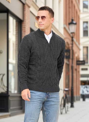 NITAGUT Mens Full Zip Up Cardigan Sweater Casual Stand Collar Cable Knit Winter Sweaters4