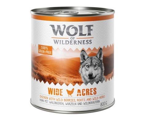 Wolf of Wilderness Adult Classic 6 x 800g Wide Acres Chicken Complete Grain-free Premium Wet Dog Food Wolf Natural Eating Habit Only One Source Animal Protein with Fruits of Forest & Wild Herbs
