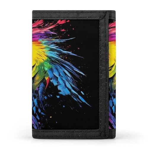 Fashion Slim Beautiful Parrot Splash Ink Art Trifold Wallet, Wallet with Front Pocket Zipper And Key Chain, Wallets for Travel Outdoor