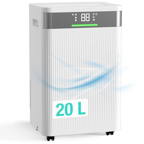 HAUSHOF Deshumidificador Eléctrico 20 L/Día, 41 dB Silencioso con Iones Negativos, Depósito 4,5 L y Pantalla LED, 3 Modos, Portátil para Dormitorios, Salón y Sótano (30 m²)