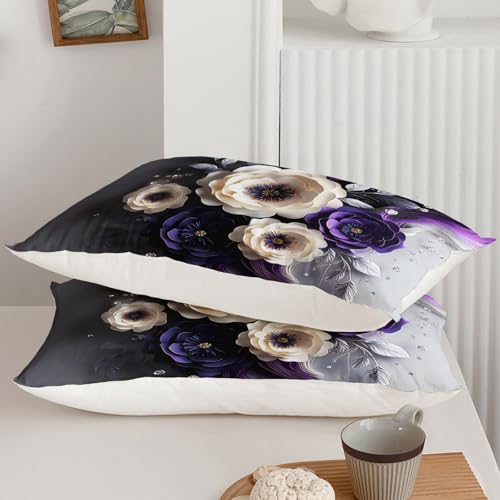 Image of QOOMO Purple Flowers Kids Bedding Set,Cartoon Plants Comforter Set Full Size for Boys Girls Teen Room Decorat,Soft Lightweight Bed Set All Season,1 Comforter 2 Pillowcases