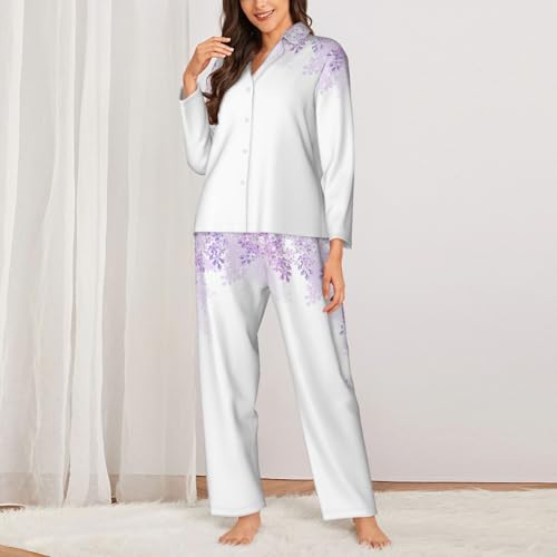 Pyjama manches longues imprimé fleurs lilas ensemble de nuit confortable - 3