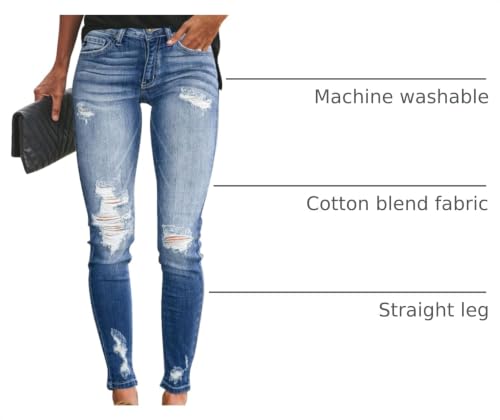 Image of KUNMI Women's Ripped Skinny Jeans Distressed Stretchy Denim Pants
