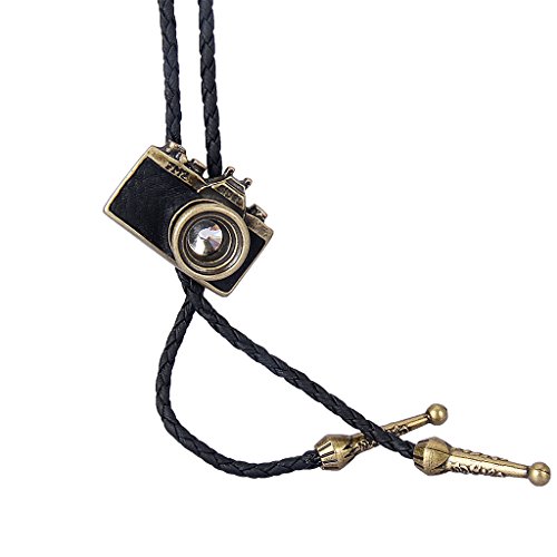 LIANCHI Western Camera Black Bolo Tie for Men and Women,Native American Leather Bolo Tie String (Bronze)