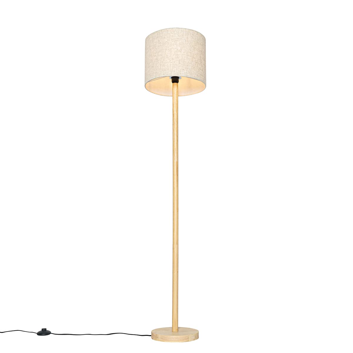 Qazqa rústico Lámpara de pie rural madera pantalla lino beige 32 cm - Mels/Lino Redonda Adecuado para LED Max. 1 x 40 Watt