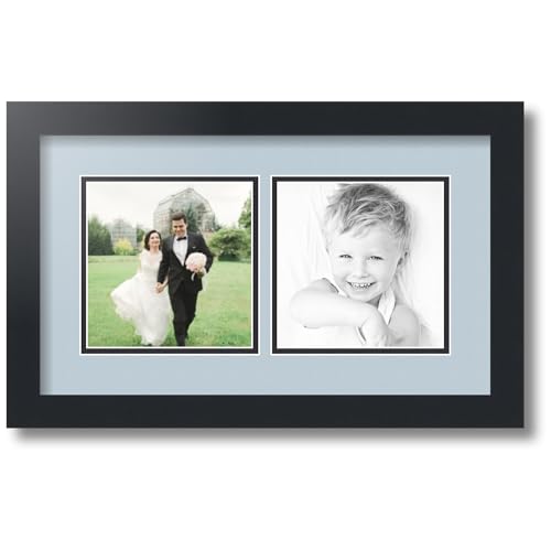 ArtToFrames Collage Photo Frame Double Mat with 2 - 6x6 Openings and Satin Black Frame