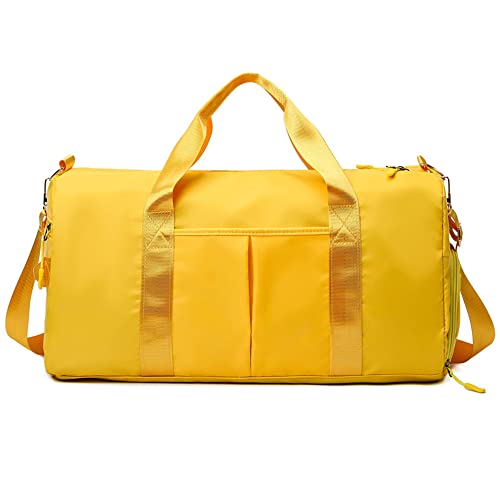 Hixingo 45L Bolsa de Deporte Hombre y Mujer Grande con Compartimento para Zapatos, Bolsa de Viaje Impermeable para Bolsa Gimnasio con Compartimento (45L,Amarillo)