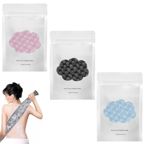 Serviette de douche exfoliante antibactérienne lot de 3 gommage corps et dos