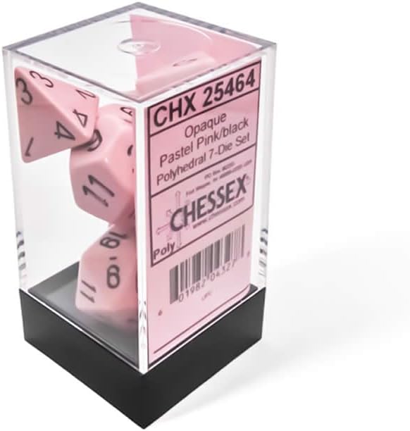 Pink Pastel Dice with Black Numbers 16mm (5/8in) Set of 7 Dice Chessex