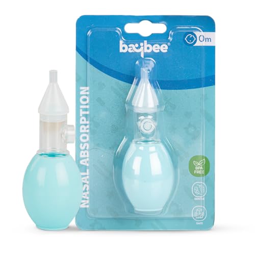 Image of Baybee Newborn Silicone Nose Cleaner - 100% Safe and Reusable U-Shaped Nasal Aspirator for Infants and Kids, Pump-Type Bulb Syringe for Gentle Mucus Removal (Blue)