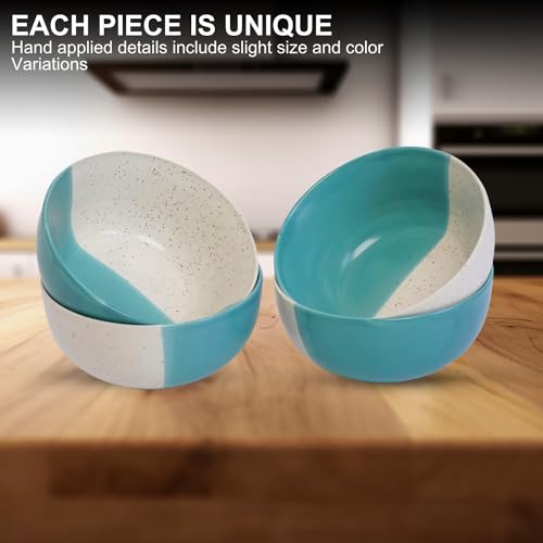Image of Freakway Hand-Painted Seagreen Ceramic Bowl Set of 4 | Small Serving Soup Bowls, Cereal Bowl, Pasta Bowls | Dishwasher & Microwave Safe