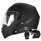 Bluetooth Motorcycle Helmet DOT Approved - Modular Full Face Flip-Up Dual Visor, ABS Shell Ventilation System, Built-in Sun Shield Removable Washable Liner for Adults Men Women