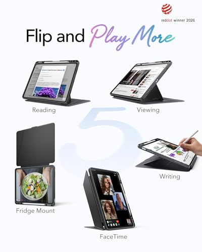 Image of ESR for iPad Air 13 Inch Case M4 /M3 /M2 (2026 /2025 /2024), Vertical Stand Cover with Pencil Holder, Ultra-Stable Magnetic Case, Multi Stand Angles, Flip Series, Black