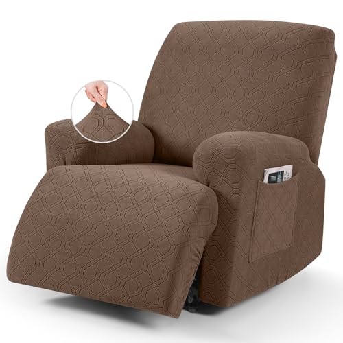 Image of VANSOFY Oversized Recliner Chair Cover, 4-Pieces Stretch Recliner Covers for Recliner Chair Soft Reclining Chair Slipcover Jacquard Pattern Furniture Protector for Dogs Cats(Light Coffee)