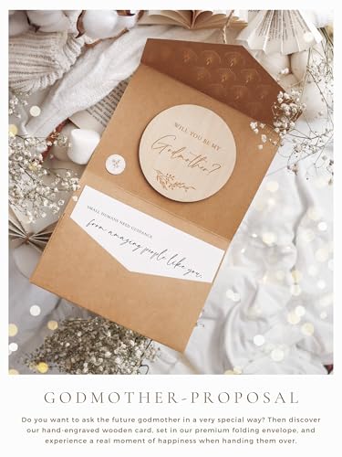 Image of Joli Coon Will you be my godmother wooden card with pocketfold envelope and seal sticker - Godmother proposal