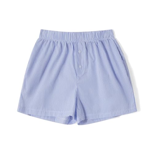 Image of Women Pajamas Shorts Micro Boxer Shorts Y2K Cute Gingham Sleep Lounge Shorts Checkered Plaid Button Pj Mini Shorts