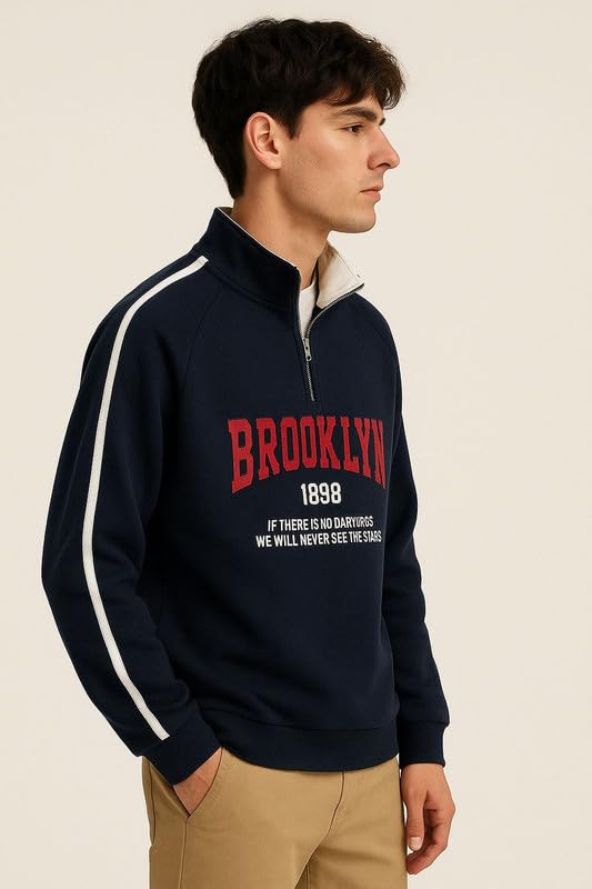 Image of Men's Collar Chain Cotton Fleece Sweatshirt | Warm Hoodie for Gym, Travel & Casual Winter Wear | Stylish & Comfortable Pullover
