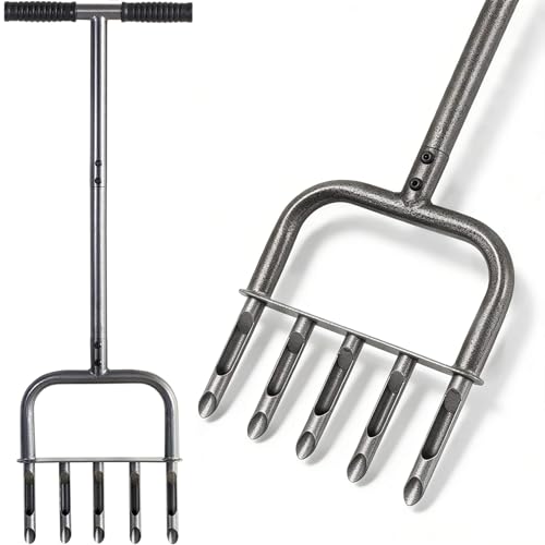 Jebosam Rasen Aerifizierer Geräte mit 5 Hohlspoon - Handaerifizierer Rasenlüfter, Garten Vertikutierer für Eine Verbesserte Rasengesundheit