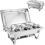 KryZaro410 ステンレス鋼摩擦皿セット 長方形チェーファーコンプリートセット｜ビュッフェトレイ・フードウォーマー・プラッター付き ケータリング・パーティー用
