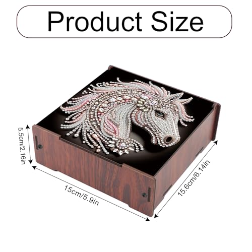 Image of DIY Diamond Art Storage Box with Flip-Top Lid, Glittering Horse Head Design Wooden Diamond Painting Organizer with 4 Divided Compartments, Portable Desktop Craft Storage for Accessories Supplies