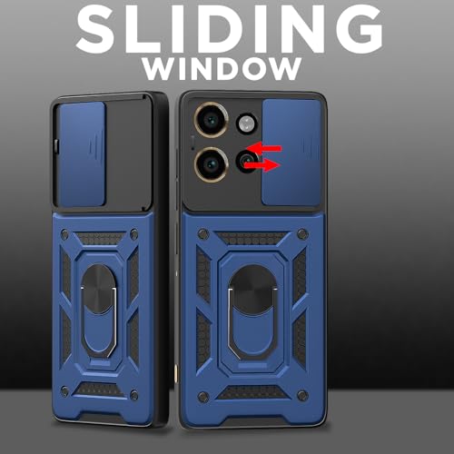 Image of Pikkme D10 Tough Armor Bumper Case | 360 Protection Case | Sliding Camera Shield Cover & Ring Holder Stand Back Cover for Motorola Moto Edge 60 Neo 5G / Edge 50 Neo 5G (Blue)