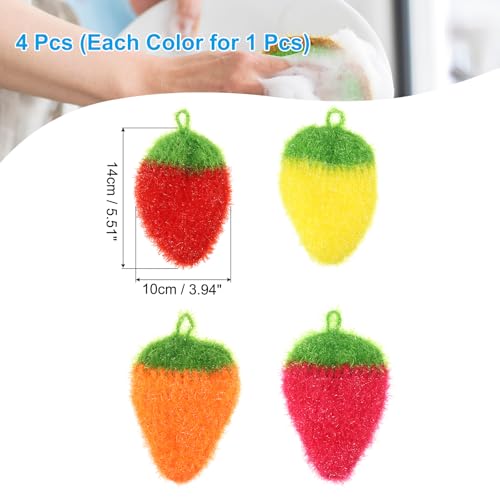 Image of PATIKIL Dish Scrubber, 4 Pcs Non Scratch Cleaning Sponge Hand Crochet Double Layered Durable Dish Cloth Kitchen Sponge for Washing Dishes for Cookware Tubs Sinks, Strawberry