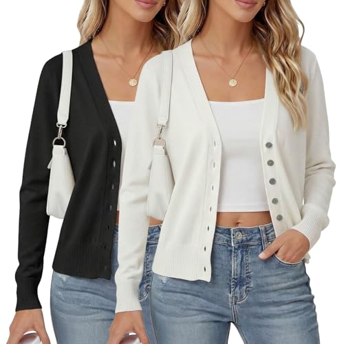 Simlakey 2 pcs Women's Cropped Cardigan Shrug Fall Long...