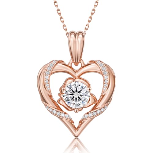 Image of KRKC Moissanite Heart Necklace for Women,1CT,S925 Rose Jewelry Gifts