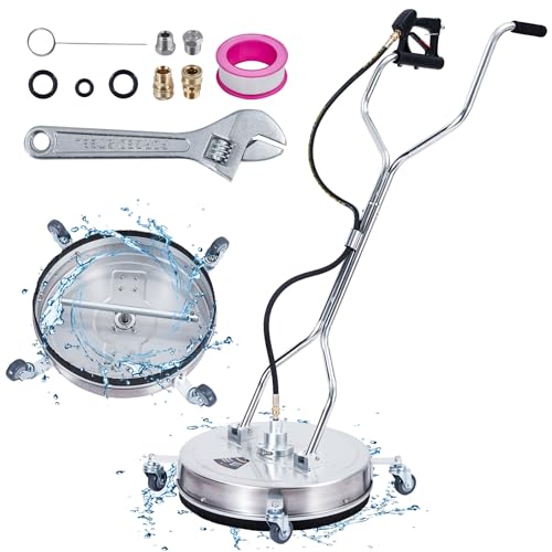 Pressure Washer Surface Cleaner w/Handles & Wheels, Stainless Steel Concrete Cleaner 4000 Max PSI, 3/8" Connector & 1/4" Adapter Power Washer Floor Attachment for Driveways, Sidewalks,Patios,Deck