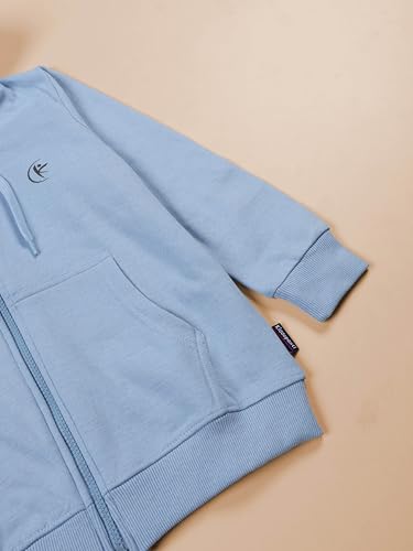Image of KiddoPanti Boys Solid Cotton Full Sleeve Zip-Up Front Open Hooded Sweatshirt