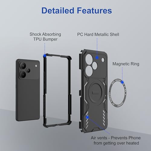 Image of amazon basics Back Case Cover for Realme P4 Pro 5G | Magnetic Case with Built-in Metal Ring | Supports MagSafe Charger, Wallet & Car Mount | Shockproof Hybrid PC + TPU | Black