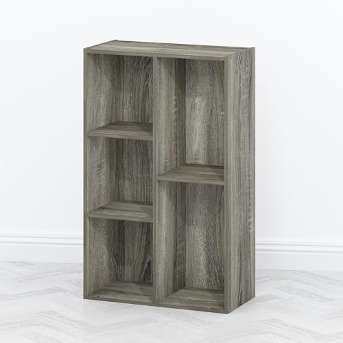 Image of Furinno TOMI TV Stand, 5-Cube Entertainment Center with Open Shelf, Reversible TV Console, for Living Room, Bedroom, Home Office, French Oak
