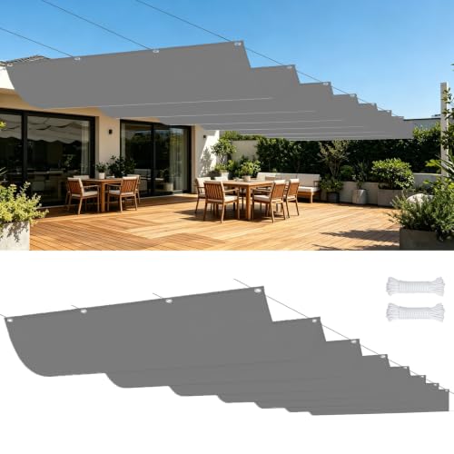 Toldo Vela de Sombra Ondulado Retráctil 2.8 x 2.8 m Anti Rayos UV, Resistente Al Agua, Viento y Desgarro, Solar Protección, Resistente Toldos Exterior para Pergola Jardín, Gris Claro