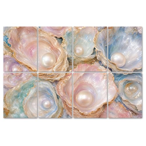 Paneles acústicos decorativos VVLUXIDECO 8 piezas 48"x32" con detalles en oro pastel y patrón de conchas marinas, autoadhesivos para estudio y oficina miniatura 1