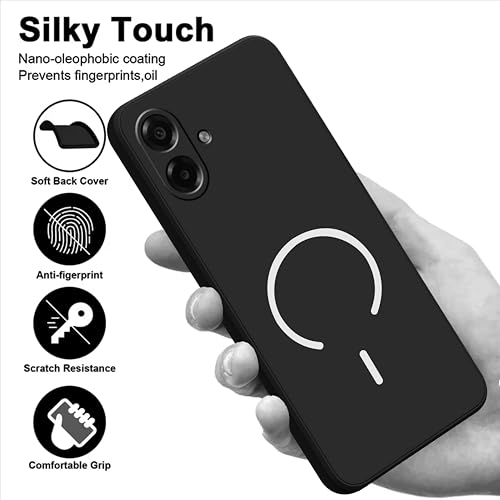 Image of SBMS Silicone Back Cover Case for Samsung Galaxy F70e /M07 /A07 /F07 5G | Soft Micro-Fibre Lining Inside | Magsafe Print On Back Side Camera Protection Bump | Shockproof Case Sam M07 (Black)