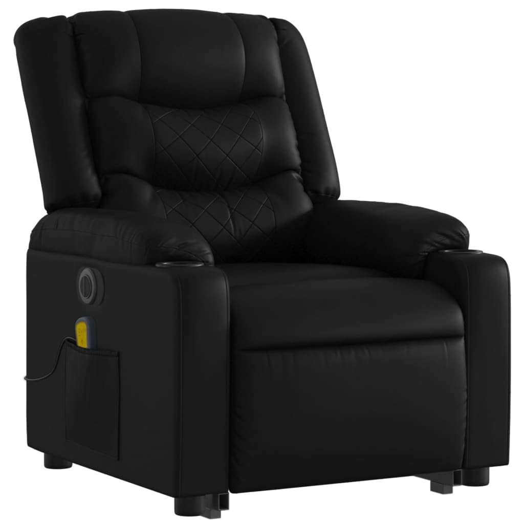 Sillón elevador eléctrico reclinable de piel sintética negra con 6 puntos de vibración y función de elevación automática para un asiento cómodo y relax total